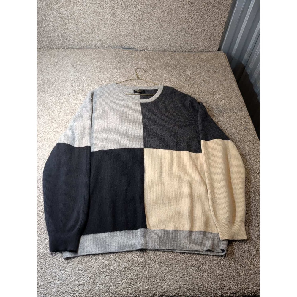Club Room Luxury 100% Cashmere Colorblock Sweater Mens XXL Grey Black Cream